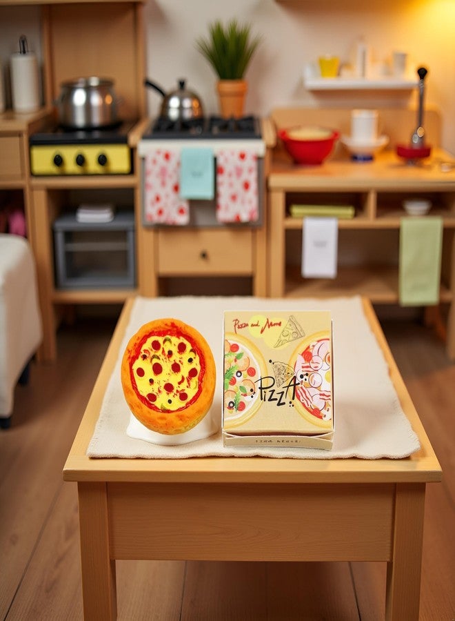 Jizlan 1 Set Miniature Pizza Box, 1:6 & 1:12 Scale Realistic Dollhouse Food Model Set, Yellow Resin Doll House Furniture Supplies for Pretend Play Kitchen - Image 2